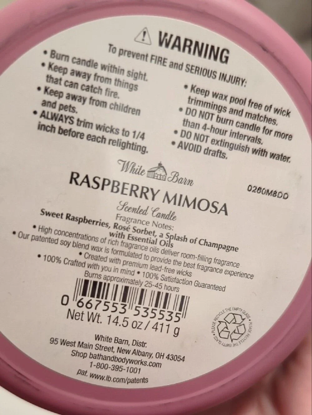 White Barn Raspberry Mimosa Candle - Mauve Pink Jar with Silver Lid
